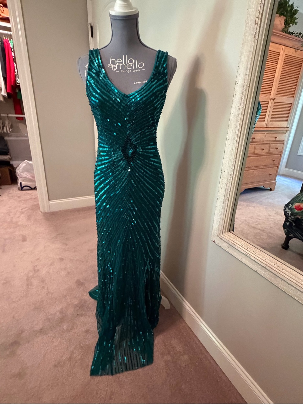 Aidan Mattox Teal Sequin V-Neck Evening Gown